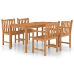 Ensemble de salle à manger de jardin 5 pcs Bois de teck solide – Image 2