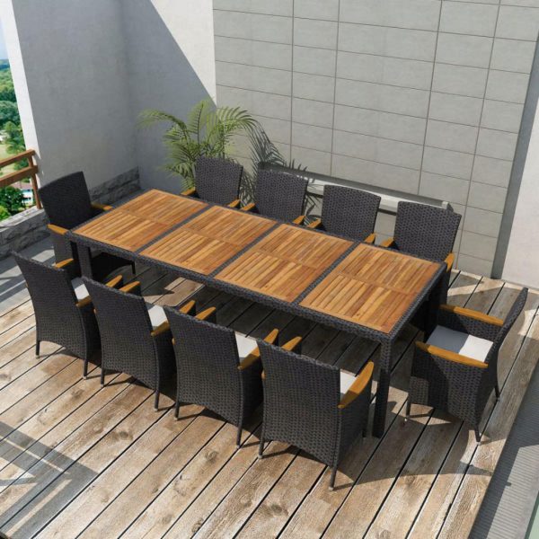 Jeu de mobilier de jardin 21 pcs Noir Résine tressée