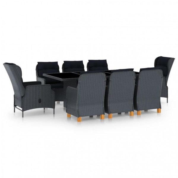 Mobilier à dîner 9 pcs avec coussins Résine tressée Gris foncé