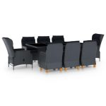Mobilier à dîner 9 pcs avec coussins Résine tressée Gris foncé – Image 2