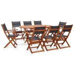 Mobilier à dîner de jardin 9 pcs Bois d'eucalyptus et textilène – Image 2