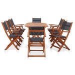 Mobilier à dîner de jardin 9 pcs Bois d'eucalyptus et textilène – Image 3