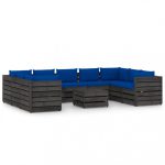 Salon de jardin 10 pcs avec coussins Bois imprégné de gris