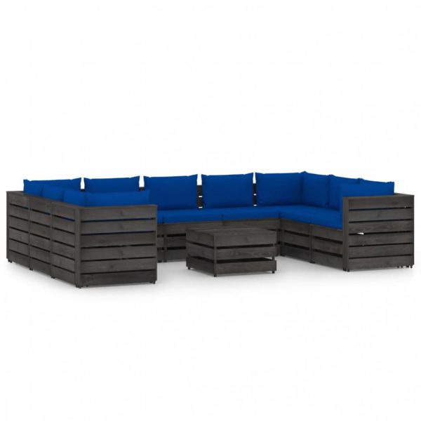 Salon de jardin 10 pcs avec coussins Bois imprégné de gris