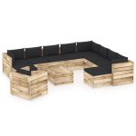 Salon de jardin 12 pcs avec coussins Bois imprégné de vert – Image 2