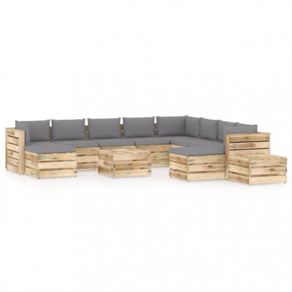 Salon de jardin 12 pcs avec coussins Bois imprégné de vert