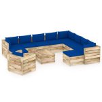 Salon de jardin 12 pcs avec coussins Bois imprégné de vert – Image 2