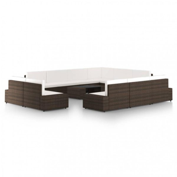 Salon de jardin 12 pcs avec coussins Marron Résine tressée