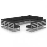Salon de jardin 13 pcs avec coussins Gris Bois de pin massif