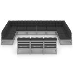 Salon de jardin 13 pcs avec coussins Gris Bois de pin massif – Image 3