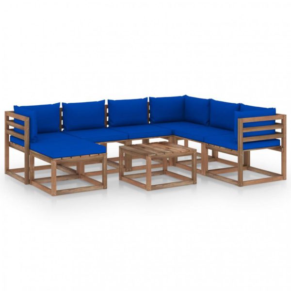 Salon de jardin 8 pcs avec coussins Bleu
