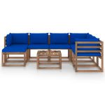 Salon de jardin 8 pcs avec coussins Bleu – Image 3