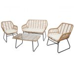 Salon de jardin en polyrotin ensemble de canapés chaises table couleur naturelle rembourrage crème 04_0004249 – Image 2