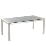 Table de jardin en plateau granit gris poli 180 cm et 6 chaises beiges GROSSETO – Image 5