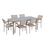 Ensemble de jardin table en verre noire et 6 chaises beiges